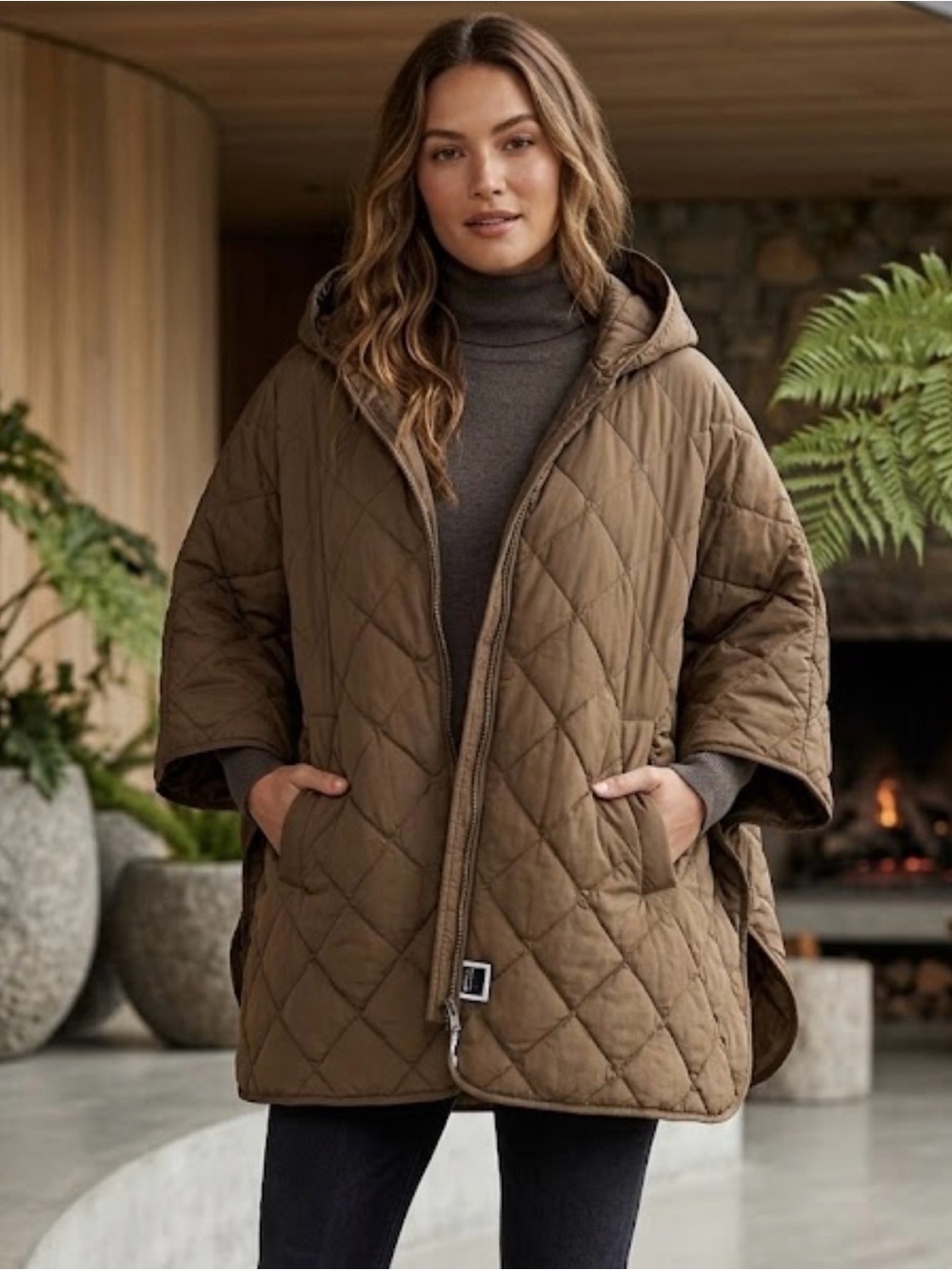 Zella Brown Quilted Hooded Puffer Coat